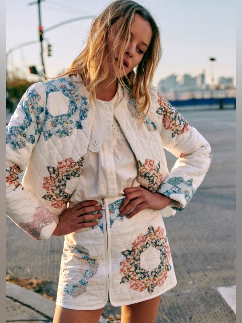Sezane x Sea Emerson Quilted Jacket Quin Patchwork 42 EUC